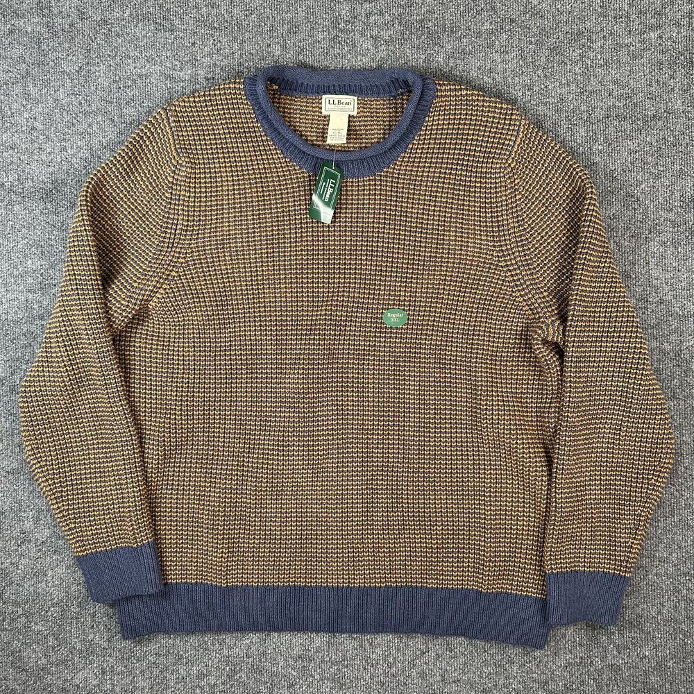 NWT L.L. Bean Waffle Knit Whirl Roll Neck Sweater Gold Navy Men's Size XXL